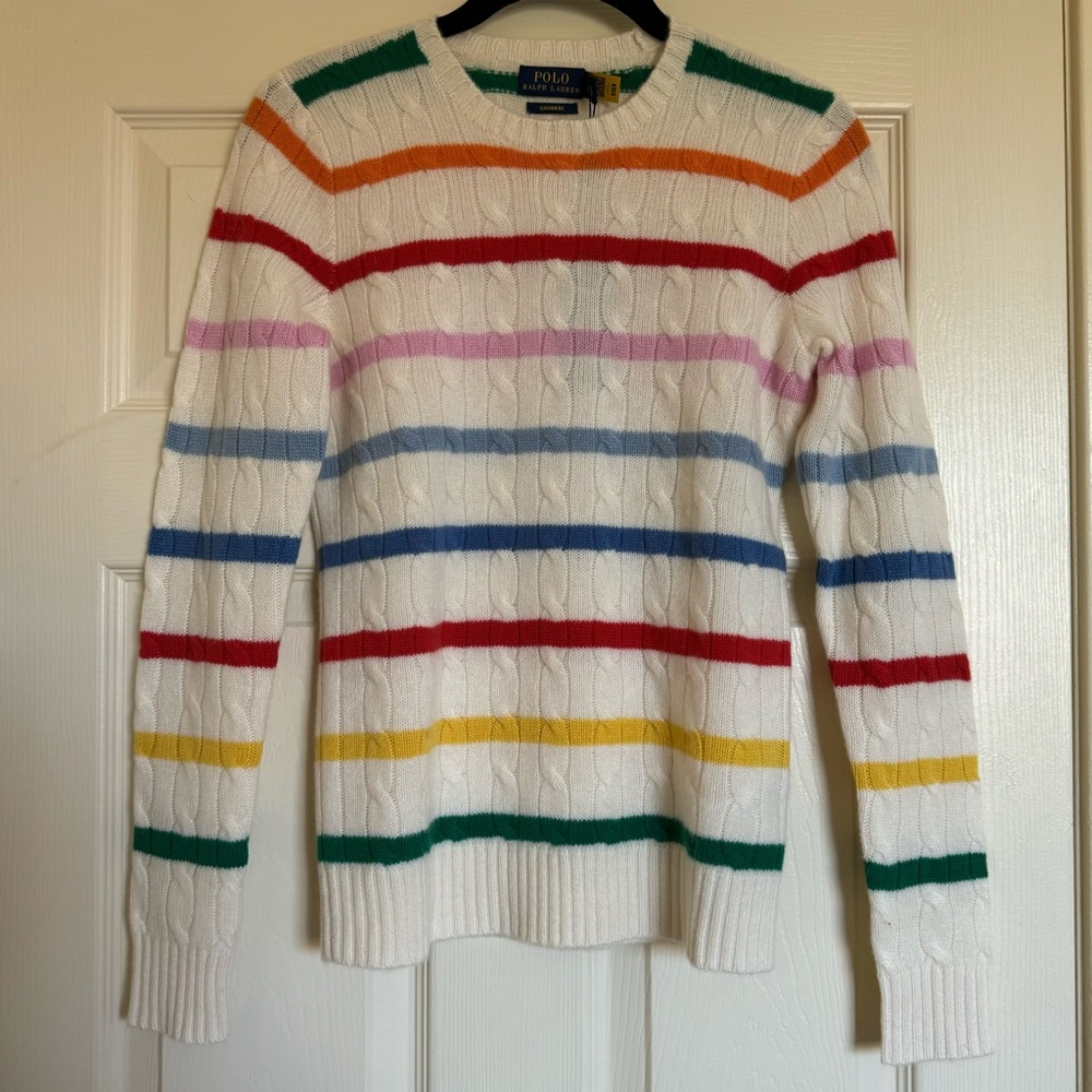 POLO RALPH LAUREN Classic Cable Cashmere Striped Sweater XS/S